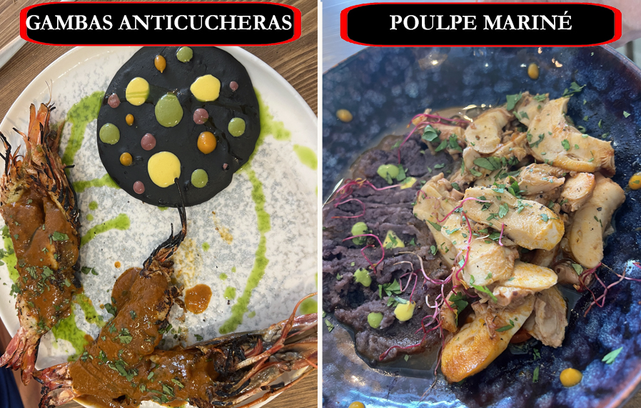 gambas anticucheras et poulpe mariné