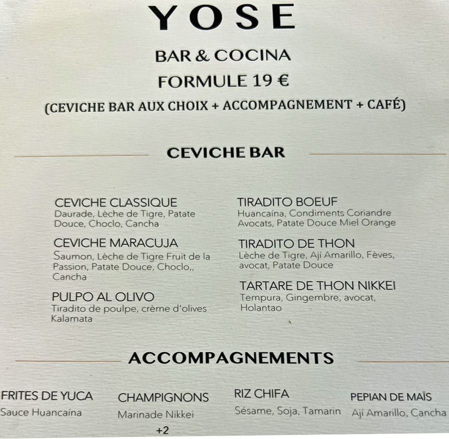 YOSE la formule de midi à 19€