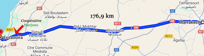 CARTE DE MARRAKECH À ESSAOUIRA
